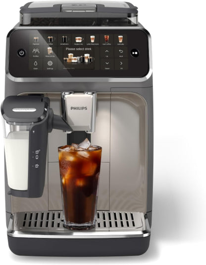 Philips Seria 5500 automatyczny ekspres do kawy – system mleczny LatteGo, 20 gorących i zimnych specjałów kawowych, 40% cichszy dzięki SilentBrew, QuickStart, czarny/szary (EP5544/50)